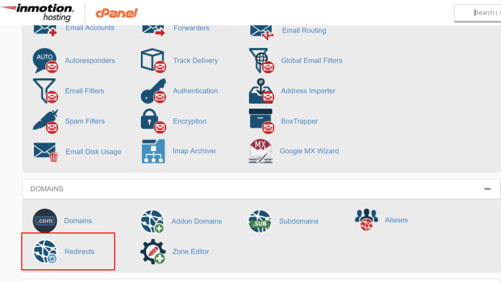 cpanel para gerenciador de arquivos usando a opção de redirecionamento para redirecionamento curinga